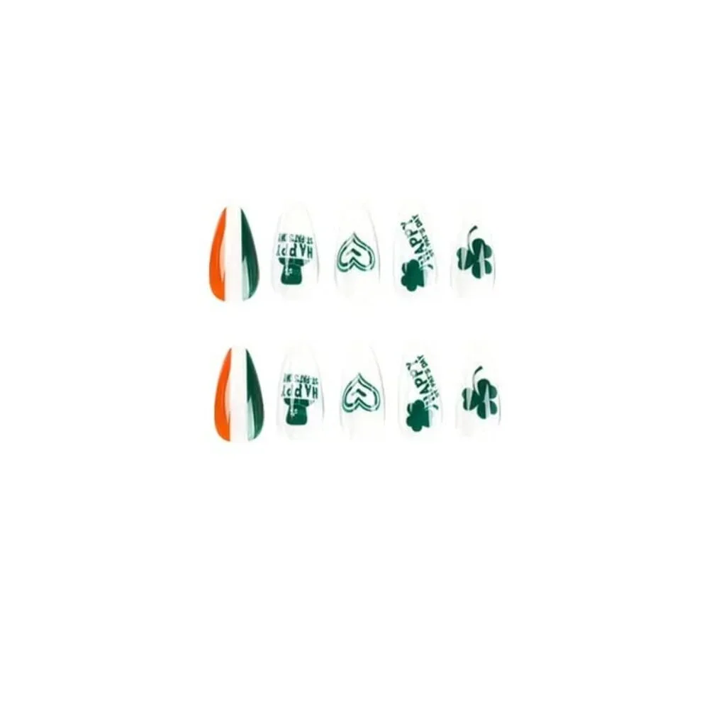 Press on nails 24Pcs Almond Green‎ St. Patrick's Day Non-Toxic Odorless striped